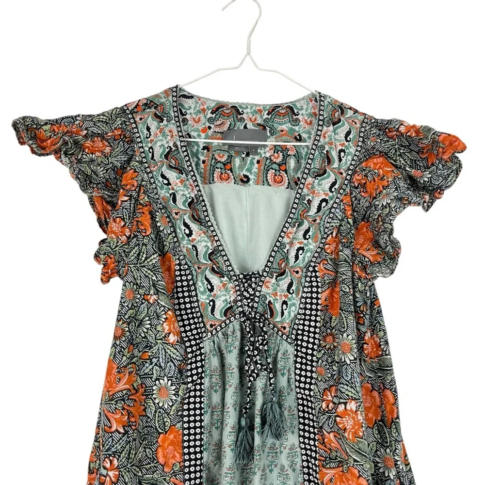 By Anthropologie Astrid Tunic Dress Flutter Sleeve Boho Floral Peasant Style SM - Picture 2 of 12